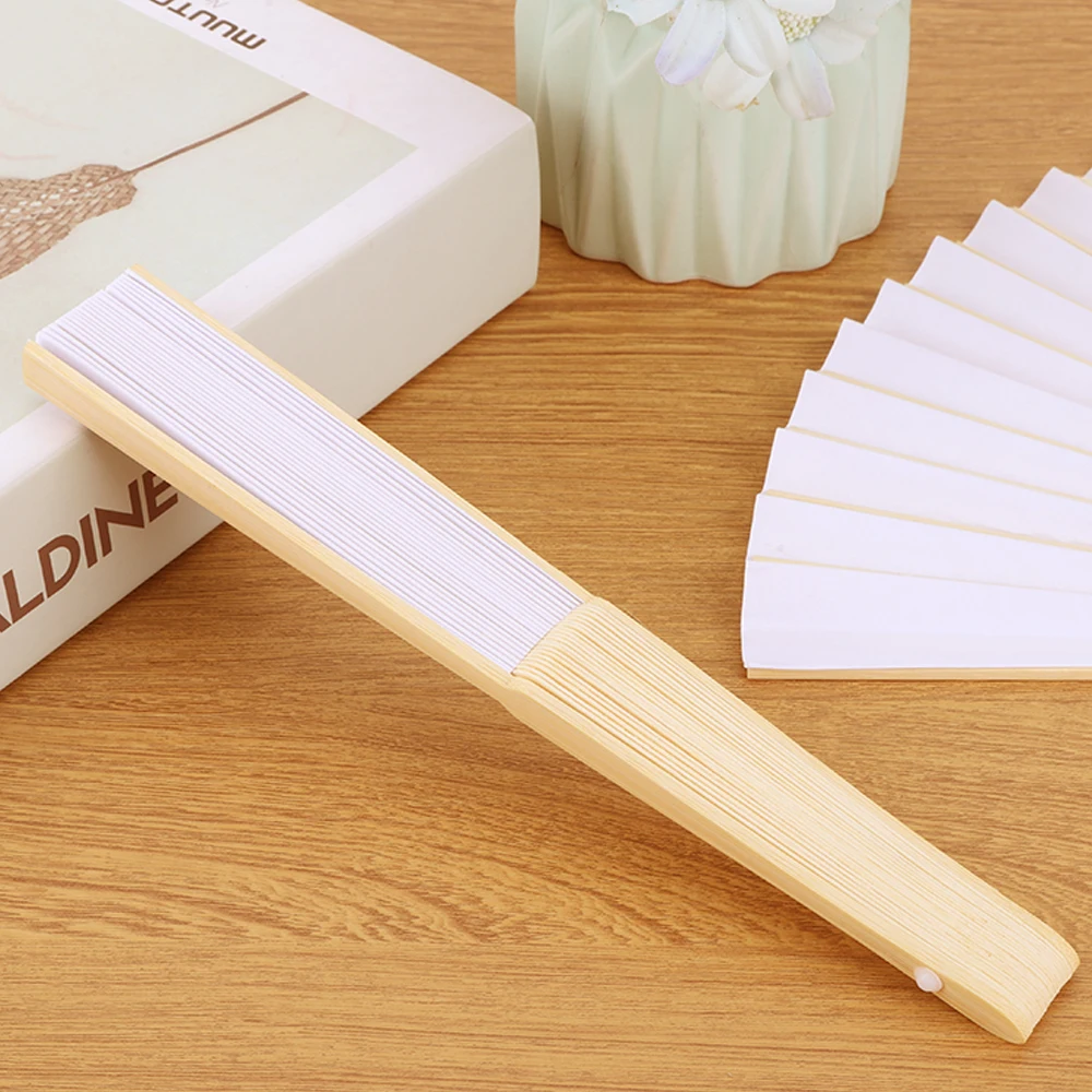 1-50pcs DIY Paper Bamboo Folding Fan Adults Children\'s Calligraphy Painting Practice Blank White Folding Fan Wedding Gifts