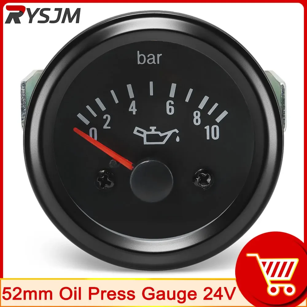 24V 52MM Black Water Temp Gauge 150 Celsius Oil Temp Gauge Oil Press Meter 10 Bar Volt Gauge Truck Car Instruments image 3
