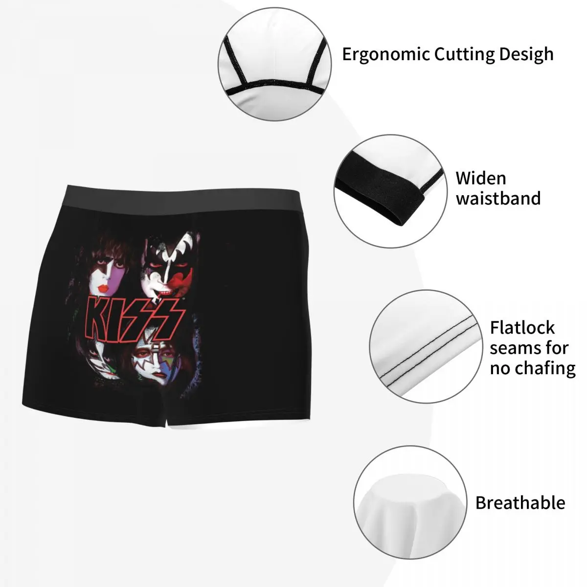 Male Fashion Heavy Metal Kiss Band Underwear Rock And Roll Boxer Briefs Men Soft Shorts Panties Underpants