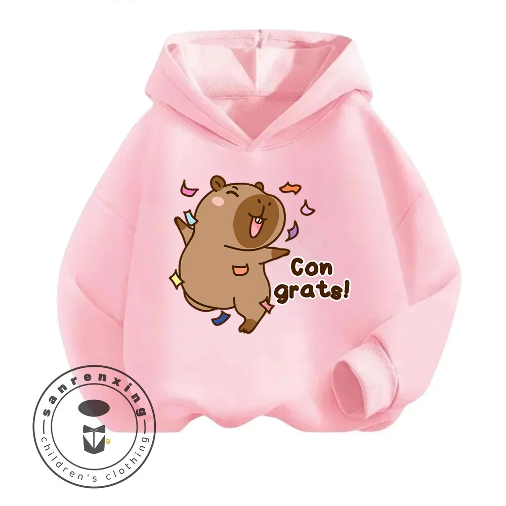 2024 Capybara Cartoon Kawaii Classic Fashion Cute Loose Non Stimulating Skin Friendly Fabric Design Children\'s Outdoor Hoodie