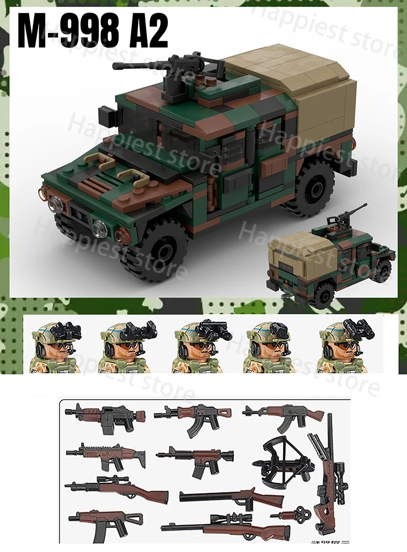 MOC Military Car US Hummers Vehicle  Building Blocks Weapons Solider Army Special Forces Accessories Kids Toys