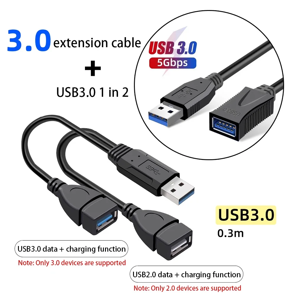 كابل USB عالي السرعة 2.0/3.0 مزدوج لنقل البيانات والشحن متوافق مع قرص فلاش USB NIC القرص الصلب المحمول