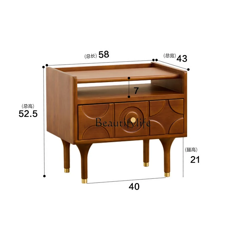 طاولة بجانب السرير مصنوعة من خشب البقس في العصور الوسطى مصنوعة من الخشب الصلب لغرفة النوم وخزانة جانبية للتخزين #5