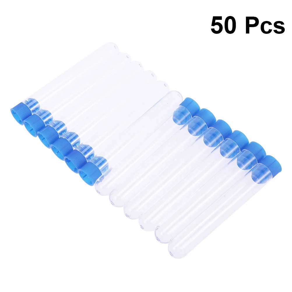 

50Pcs Test Tube Clear Plastic 16x100mm Durable Leakage Proof for Sample Lotion Liquid Travel Use Test Tube