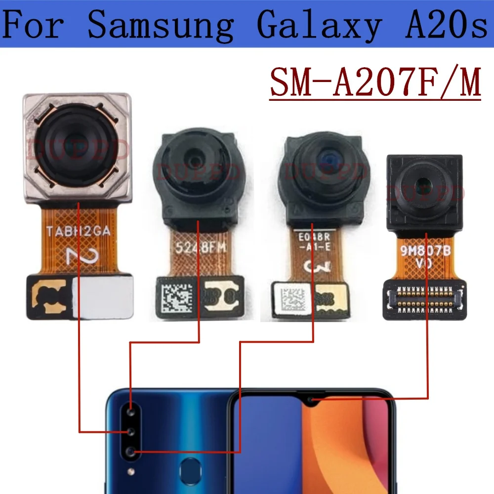 Rear Front Camera For Samsung Galaxy A20s SM-A207F A207M Frontal Selfie Wide Depth Backside Back Camera Module Spare