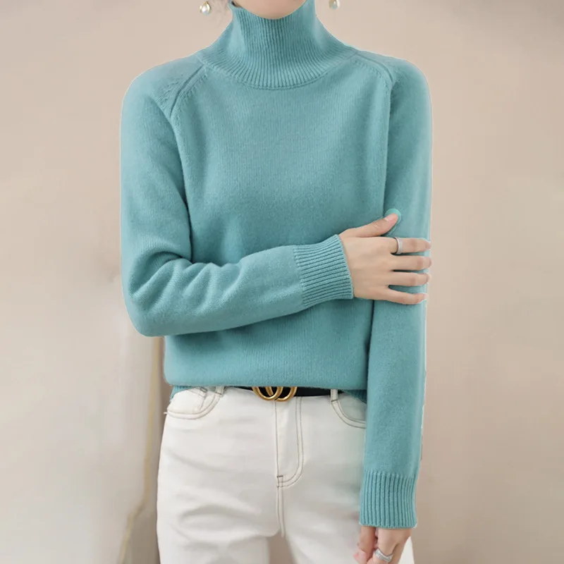 

Женский свитер с воротником-стойкой, вязаный топ с рукавами реглан, утолщенный пуловер с длинными рукавами