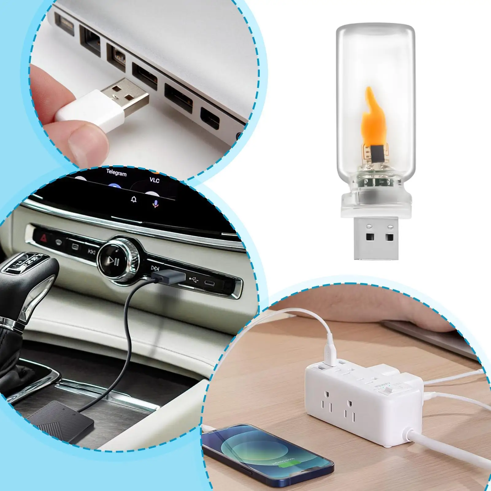 

USB LED Flame Light Vintage Compact Flameless Lighting Car Mini LED Retro Light For Party Bedroom Camping Vehicle Automotive