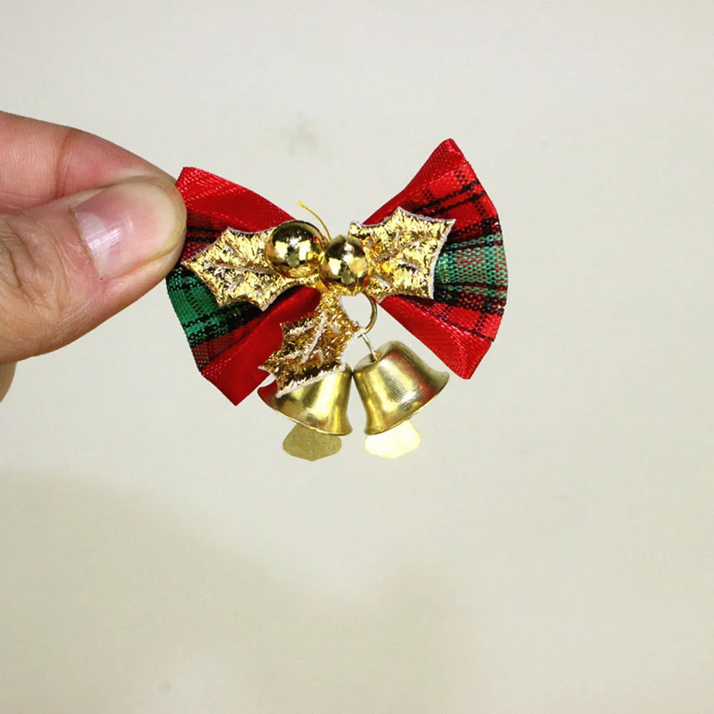 

10Pcs Christmas Bow Tie Decorations with Bells 5cm Mini Fabric Xmas Tree Ornaments Festive Holiday Decor