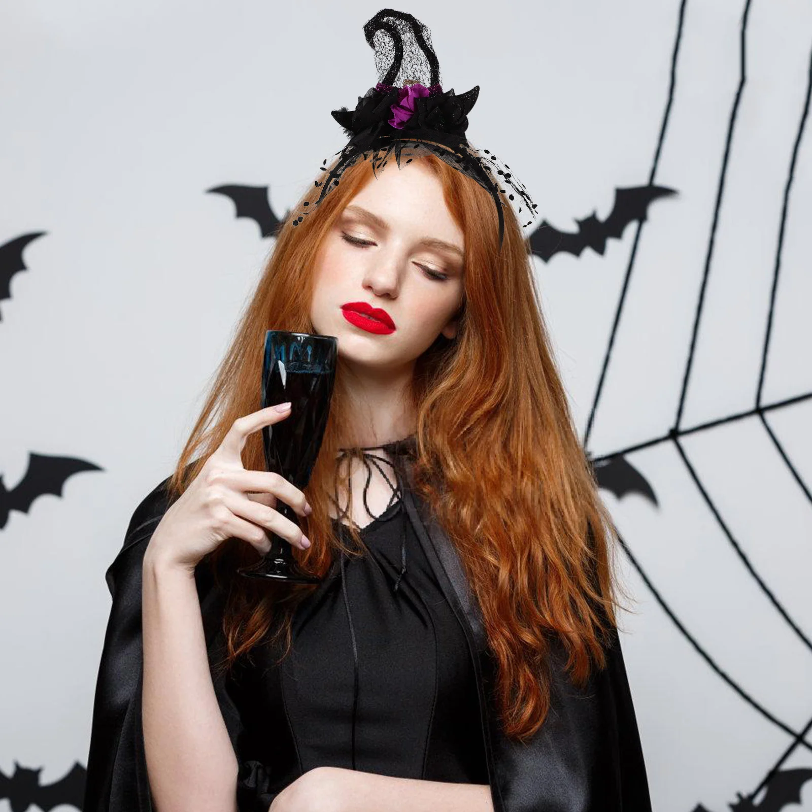 

Halloween Witch Headpiece Black Lace Women Party Cosplay Witch Headband Accessories Witches Hat Headband Which Hats
