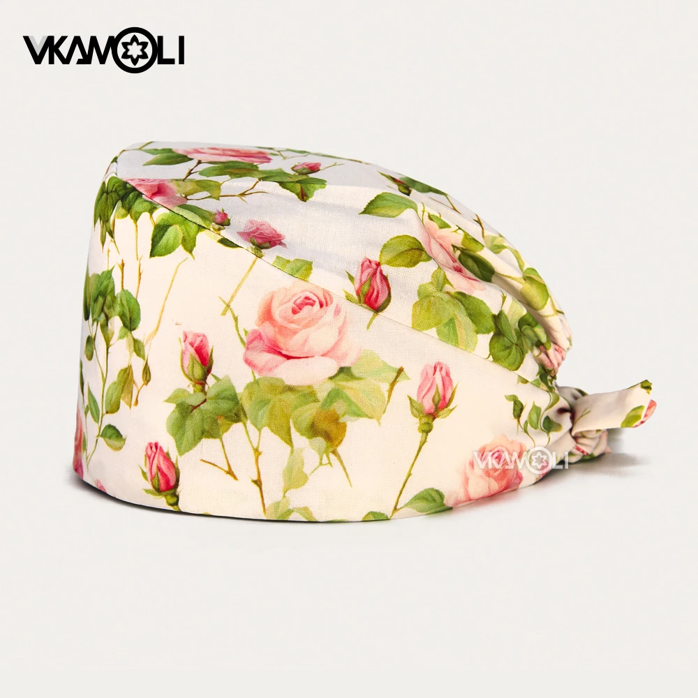 Rose printed surgical cap for women Scrub caps nurse accessories gorros medicos dibujos animados Scrub hat