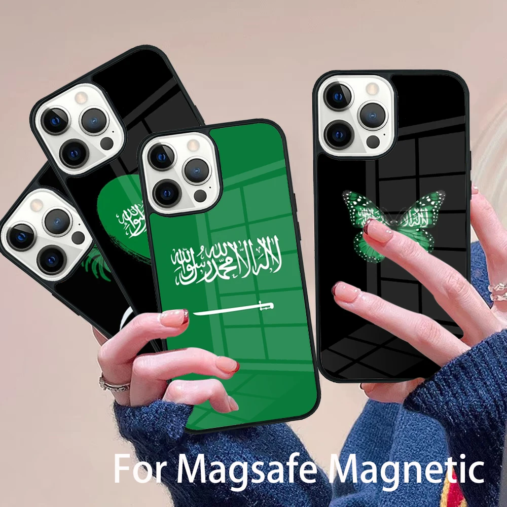 

Kingdom of Saudi Arabia Strong Arabian Phone Case Magesafe Magnetic Wireless Cover For IPhone 16 11 12 13 14 15 Pro Max Plus