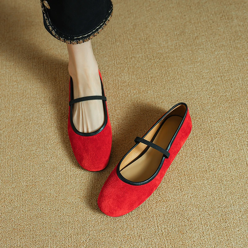 

Женские туфли на плоской подошве, туфли-лодочки Мэри Джейн с круглым носком, модные элегантные туфли из натуральной кожи на каблуке 1 см, хаки, грязный розовый, китайские красные туфлиA221