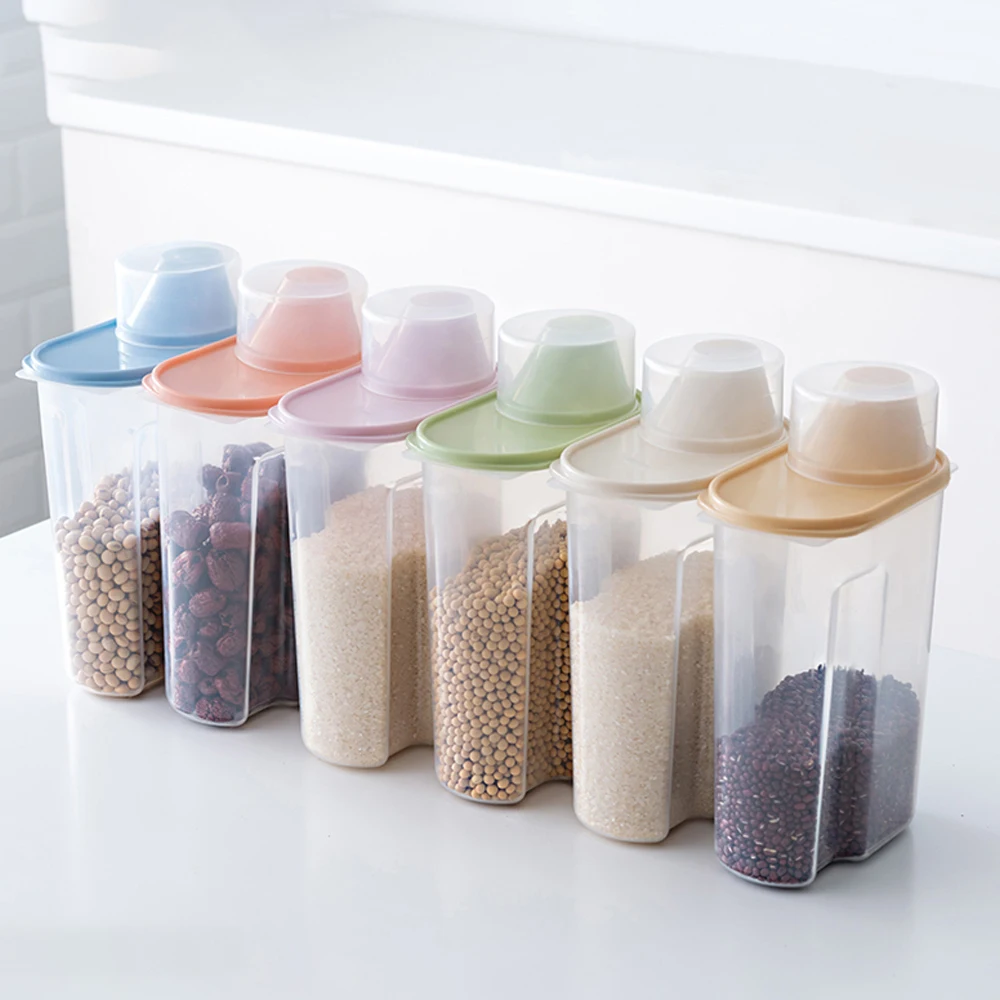 1.9L-2.5L Food Storage Box Plastic Transparent Container Set Kitchen Storage Bottle Can Dry Grain Can