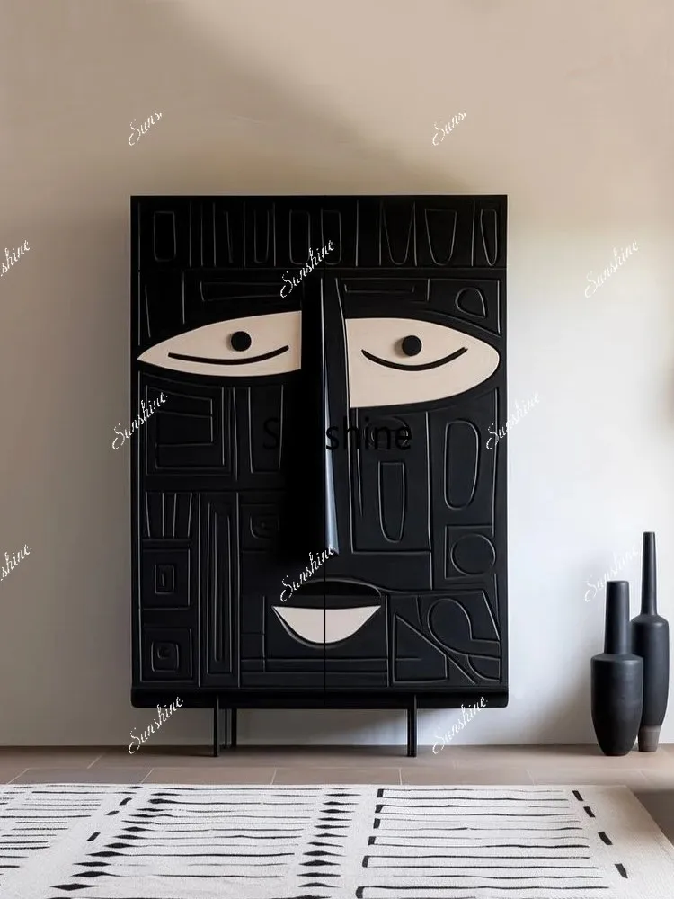 

Quiefeng retro dining side cabinet light luxury high-end vertical cabinet