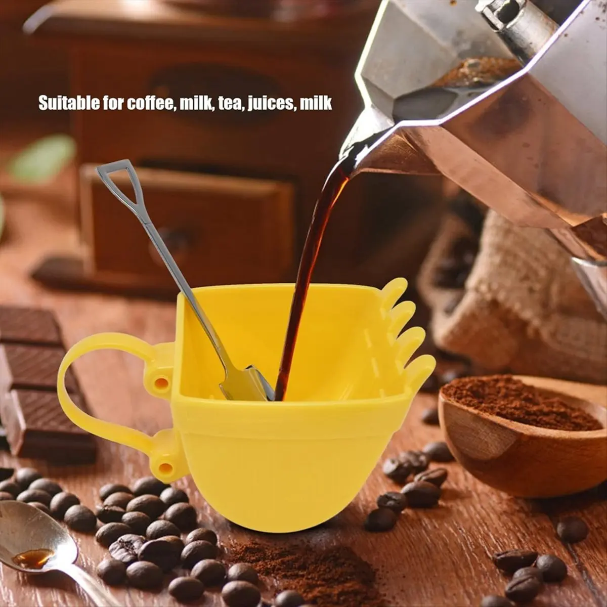 A56K Coffee Cup Excavator Bucket Cup with Shovel Spoon Creatives Tea Cup Milk Coffee Cup Birthday Gift Yellow