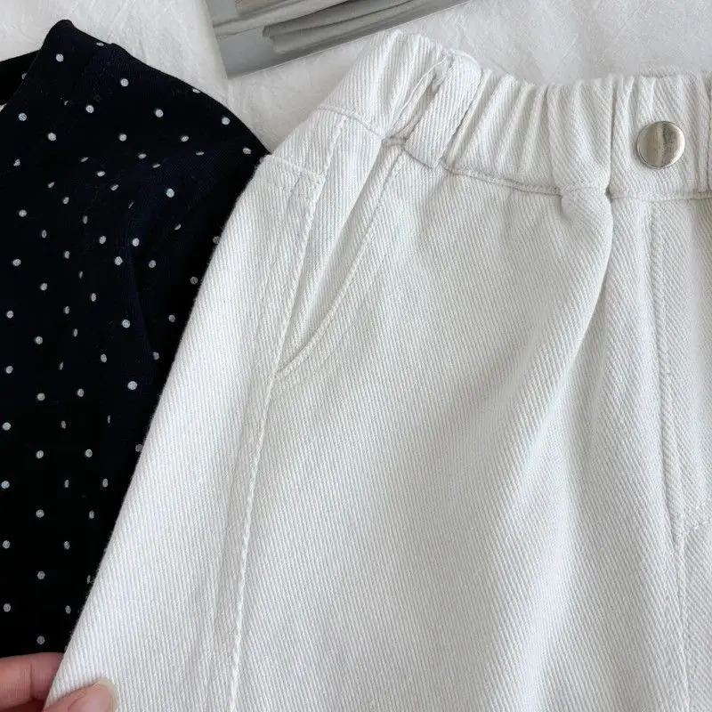 Girls Wide Leg Pants Spring Autumn Fashion Children's White Jeans Comfortable Fit Kids' Trousers