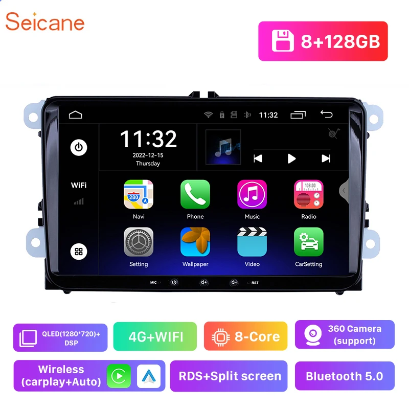 Seicane-Radio con GPS para coche, reproductor con Android 13, 2 Din, Carplay, para VW, Volkswagen, Golf, Polo, Skoda, Rapid, Octavia, Tiguan, Passat