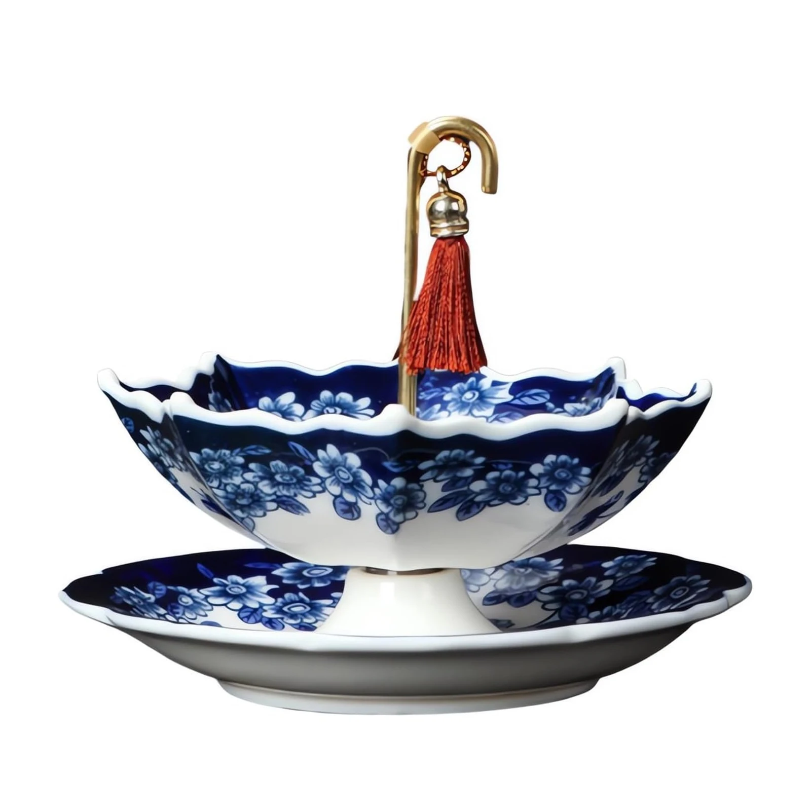 Porcelain Umbrella Tea Strainer with Matching Base Ceramic Tea Strainer Chinese Blue & White for Coffee Brewing