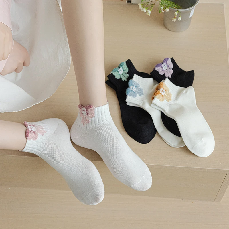 

5 Pairs Women's Three-Dimensional Bowknot Cotton Socks Short Daily Comfortable Socks