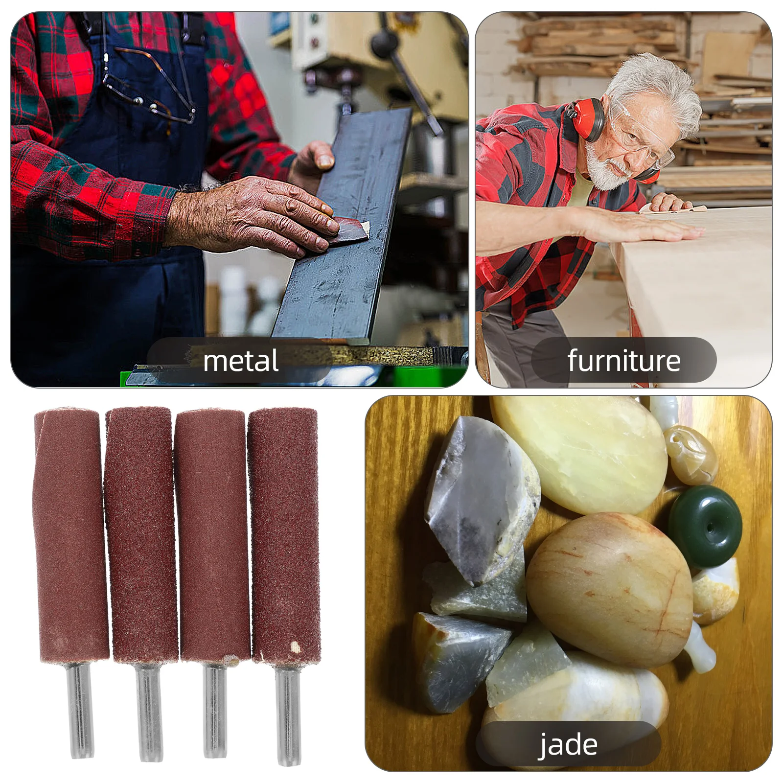

4pcs Drum Die Attachment Sandpaper Roll Flap Sanding Polishing Head For Wood Metal Plastic Rotary Tool Accessories Sanding Bits