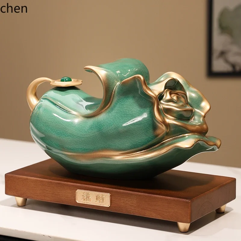 L18- Golden Jade Cabbage Ornament Wealth Attraction Office Decoration Opening Gift Ceramic Craft