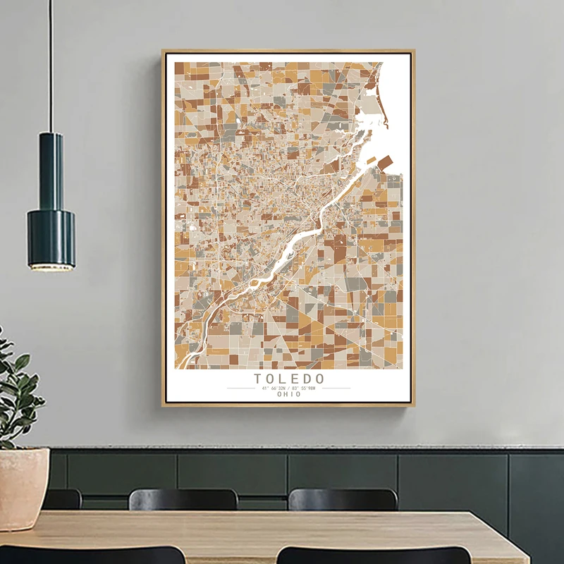 Toledo Ohio America Colour World City Map Canvas Paintings Wall Art Print Poster Picture Home Decor Fro Living room