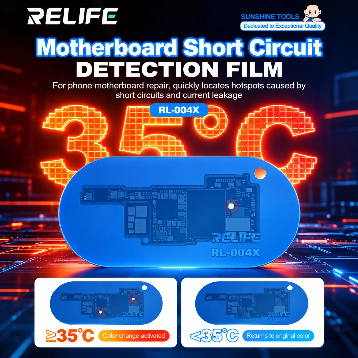 RELIFE RL-004X Motherboard Short Circuit Finder Pad 35℃ Color Change Thermochromic Test Sheet For Phone Repair
