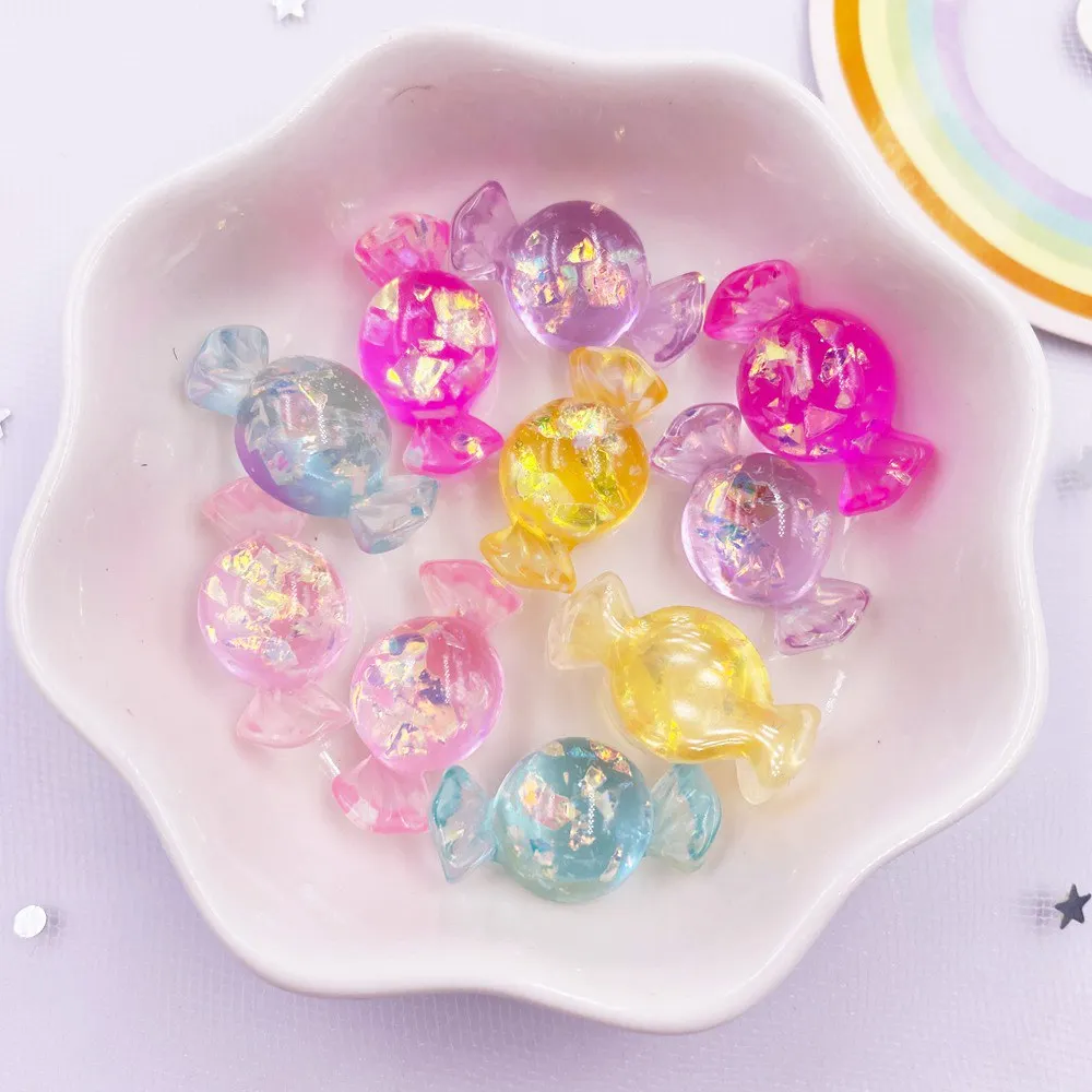 10PCS Resin Glitter Colorful Mini Candy Flatback Cabochon Rhinestone Figurines Scrapbook Crafts DIY Bow Accessory Home Decor M23