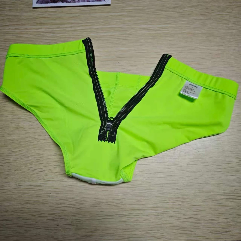 Rear Zipper Triangle Swimming Pants Solid Color Hot Spring Swimming Pants Fashion Low Waist Cross-border Swimwear 10105