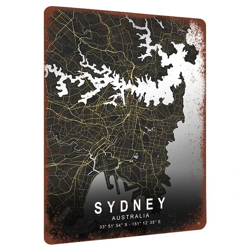 Sydney City Map Art Metal Wall Decor Modern Minimalist Australia Landmark Home Decoration Poster