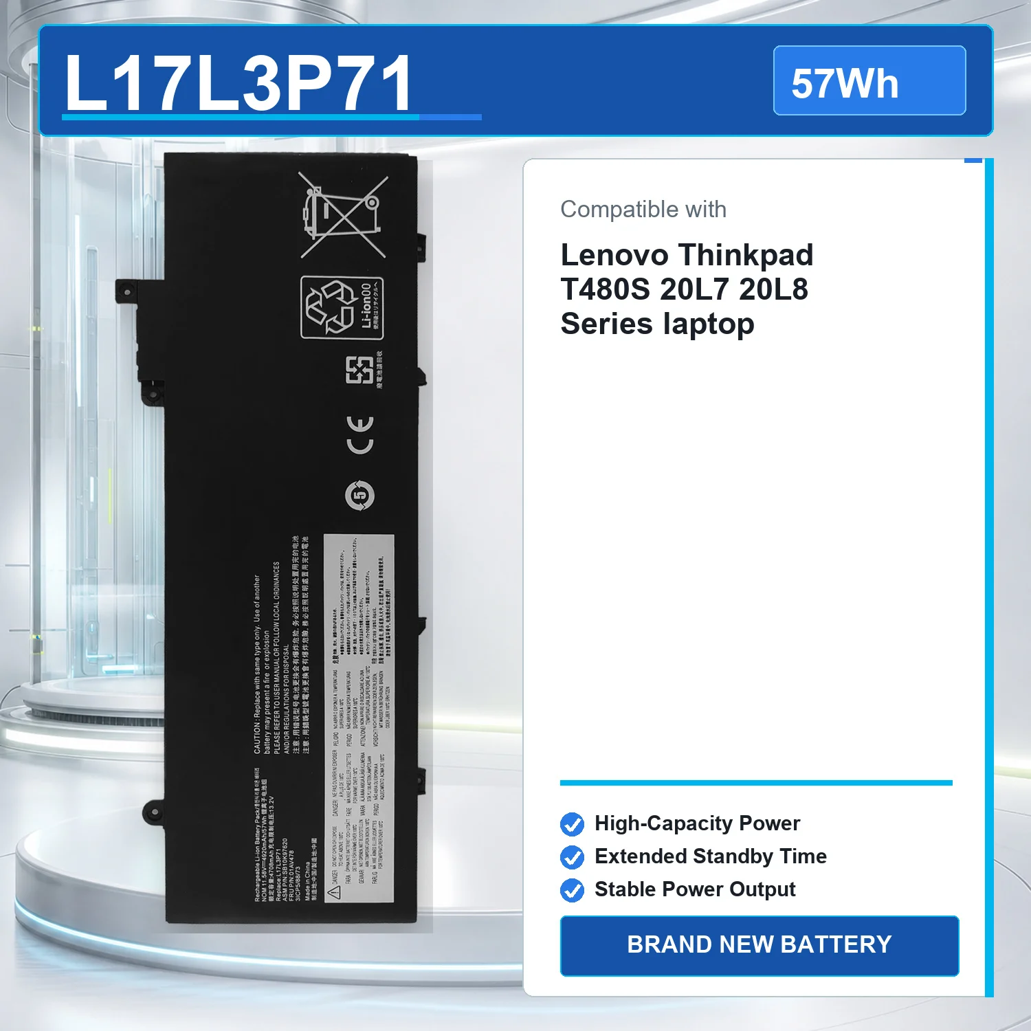 L17L3P71 57Wh 11.58V Laptop Battery For Lenovo ThinkPad T480S 01AV478 SB10K97620 01AV479 01AV480 L17M3P71 L17S3P71