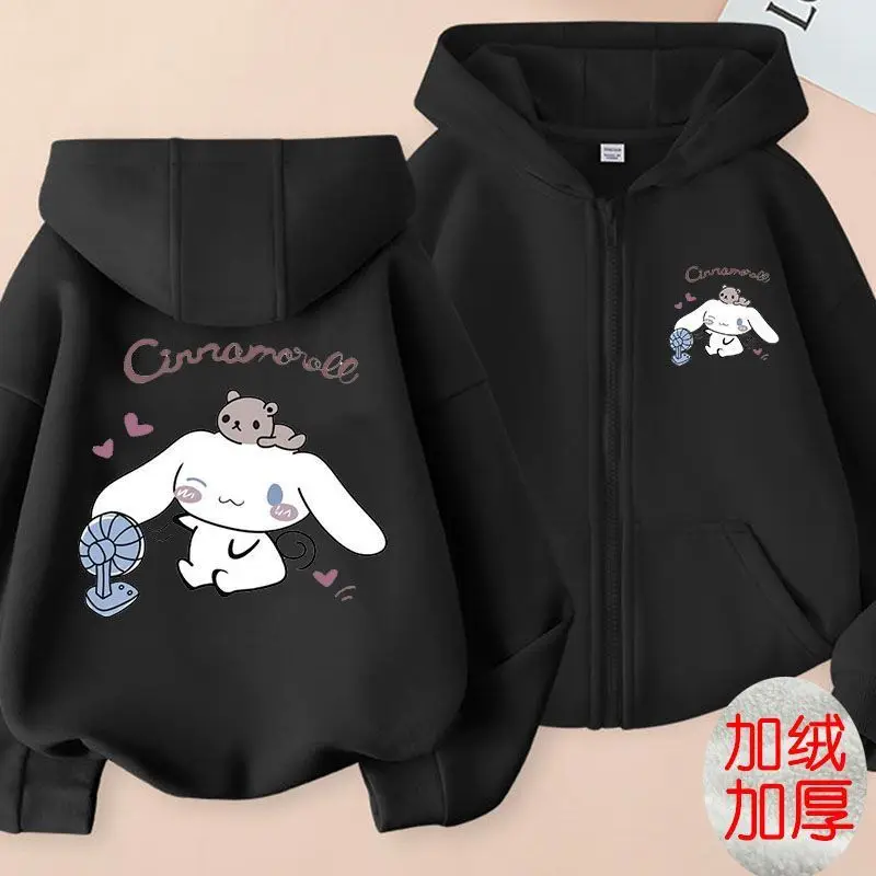 Sanrio Children's Sweatshirt Zipper Hooded Cardigan Jacket Spring and Autumn Pure Cotton Cinnamoroll Children's Sweatshirt Set