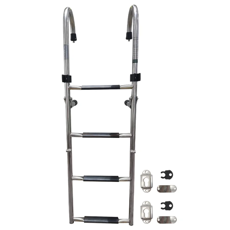 Four sections collapsible hanging ladder elbow rail launching ladder stainless steel boat ladder