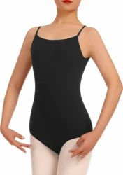 Women's Camisole Dance Leotards for Ballet, Detachable Adjustable Elastic&Clear Straps, Full Front Lining