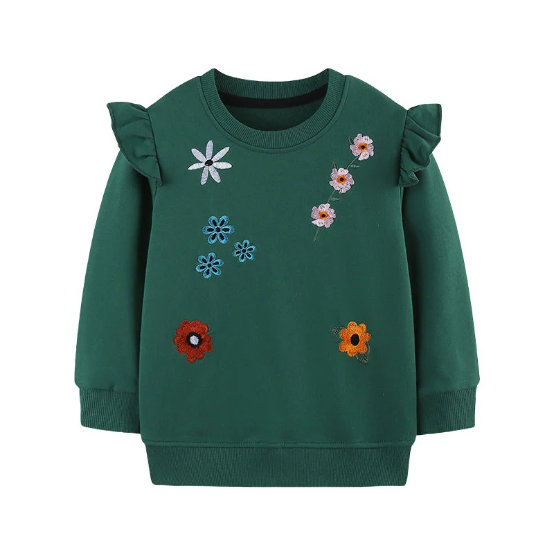 

Jumping Meters 2-7T Green Floral Children's Girls Sweatshirts Long Sleeve Autumn Winter Clothes Animals Embroidery Baby Tops