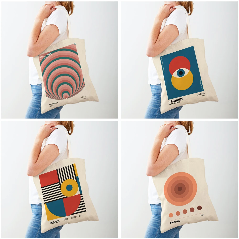 Double Print Abstract Street Graffiti Bauhaus Colorful Geometry Bag Reusable Tote Lady Handbag Casual Canvas Shopping Bags