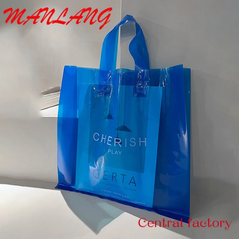 Bolsa de transporte de ropa, bolsa de plástico PE transparente de alta calidad, negra, Azul, Naranja, verde, portátil, para compras, serigrafía de camisetas