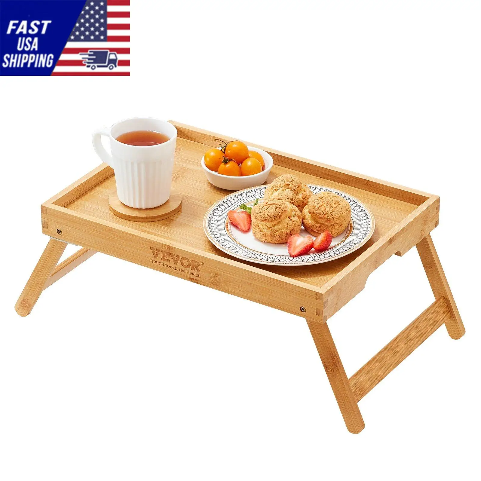 Beddienbladtafel met opvouwbare poten, bamboe ontbijtblad voor bank, bed, eten, snacks en werken, opvouwbare serveerschoot