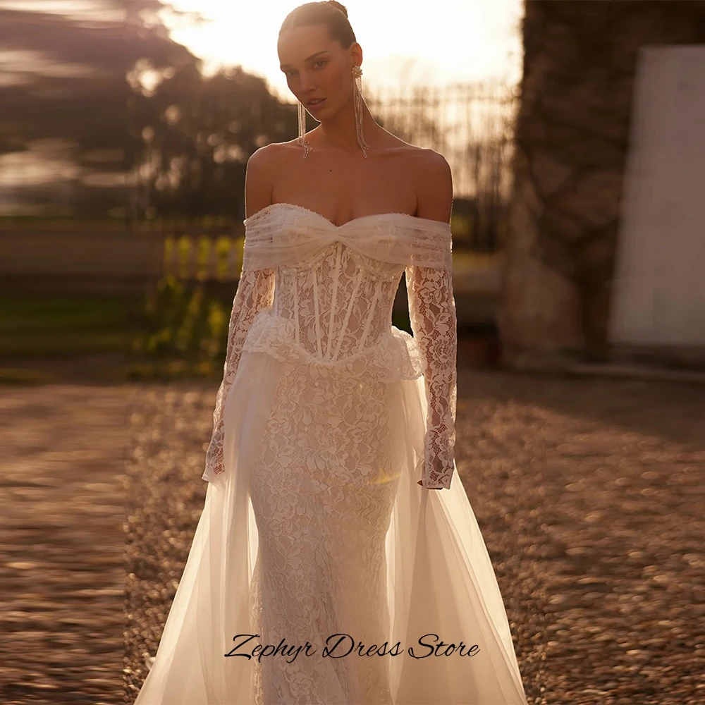 Delicate Lace Boat Neck Wedding Dress Elegant Mermaid Appliques Bridal Gown Customized High Quality Tulle Beading Robe de mariée image 6