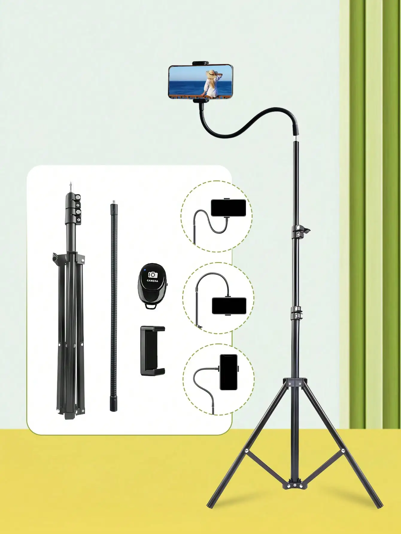 

63 Inch 360° Rotatable Aluminum Alloy Photography Tripod Set Retractable Bracket Standard Interface for LED Light Lightweight Stable Load-Bearing Tripod Stand for Live Streaming Vlogging Travel Outdoor Selfie & Summer Vacation Shooting