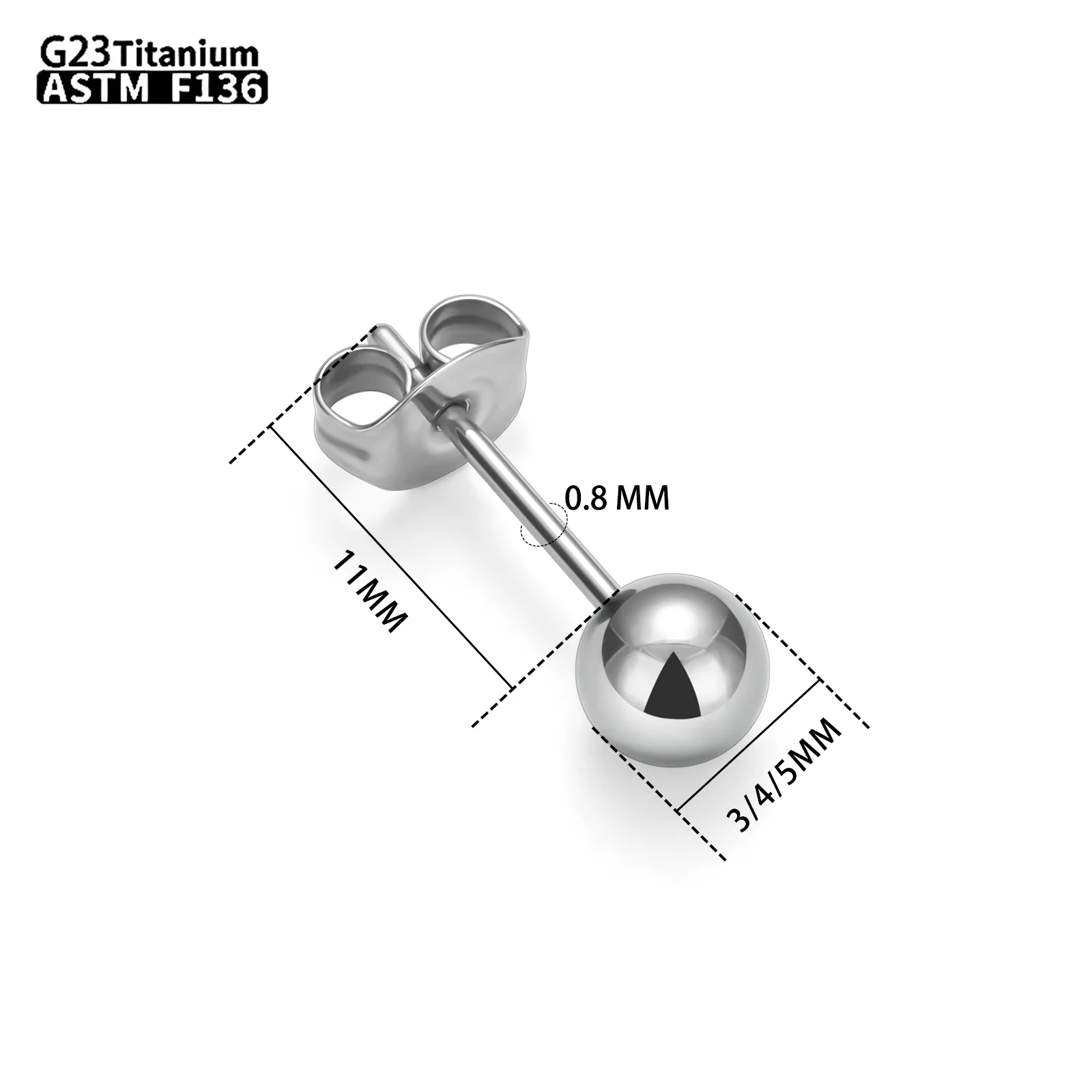 G23 Titanium Piercing Earrings Push Pin Piercing Ear Earrings ASTM F136 round Ball Body Jewelry Unisex Women Men