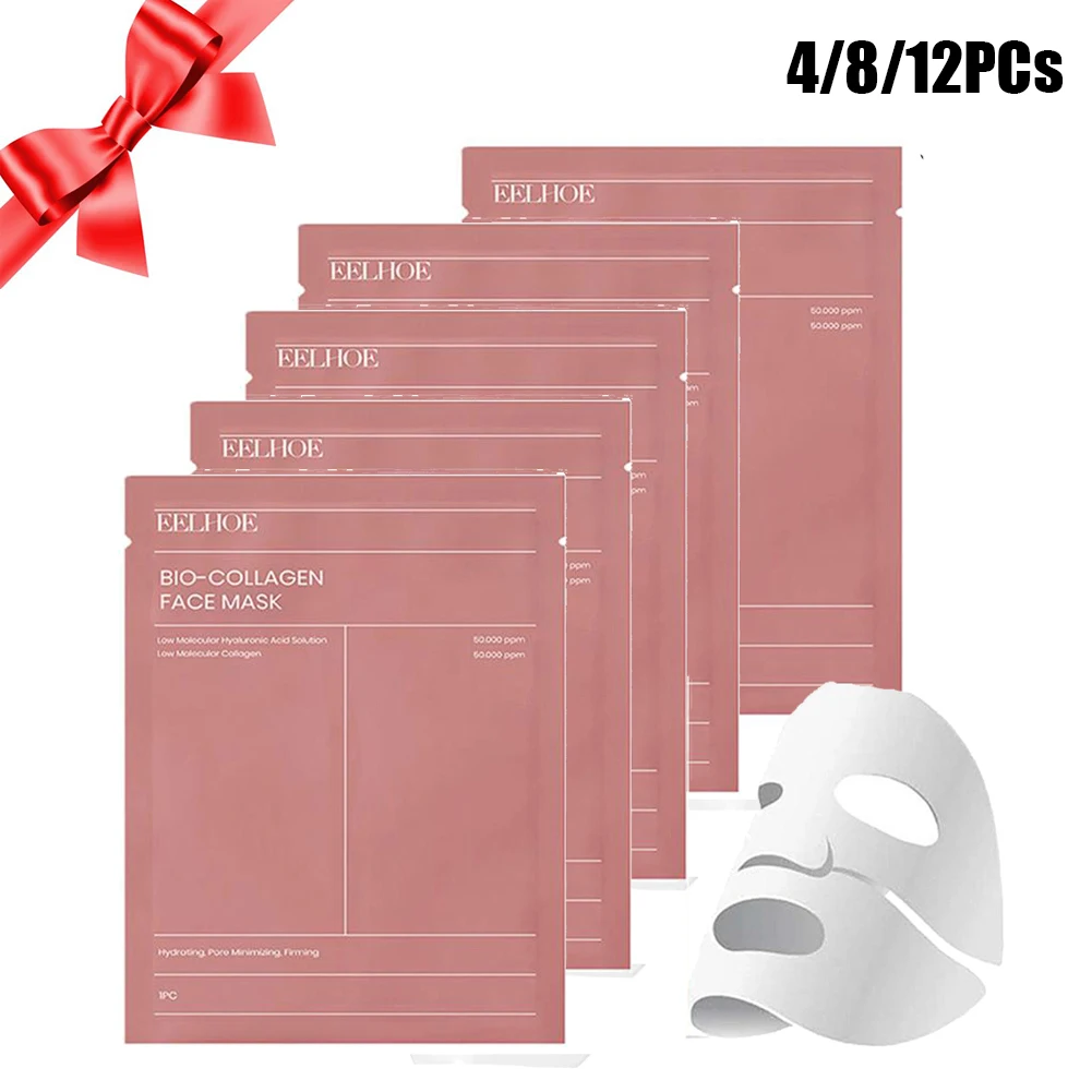 

4/8/12PCs Bio Collagen Face Mask Shrink Pores Deep Hydrating Overnight Mask Moisturizing Refreshing Brightening Face Skin Care