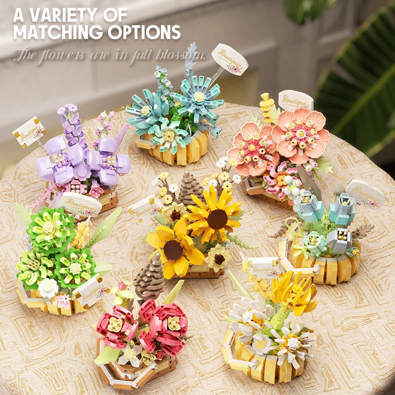 花束ビルディングブロック多肉植物人工バスケットキット DIY 盆栽庭レンガ DIY 鉢植えモデルのおもちゃ子供のため