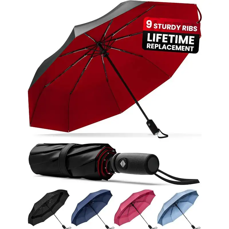 

Windproof Travel Umbrella Automatic Open & Close Heavy Duty Reinforced Fiberglass Frame - Portable, Folding, Compact Umbrella