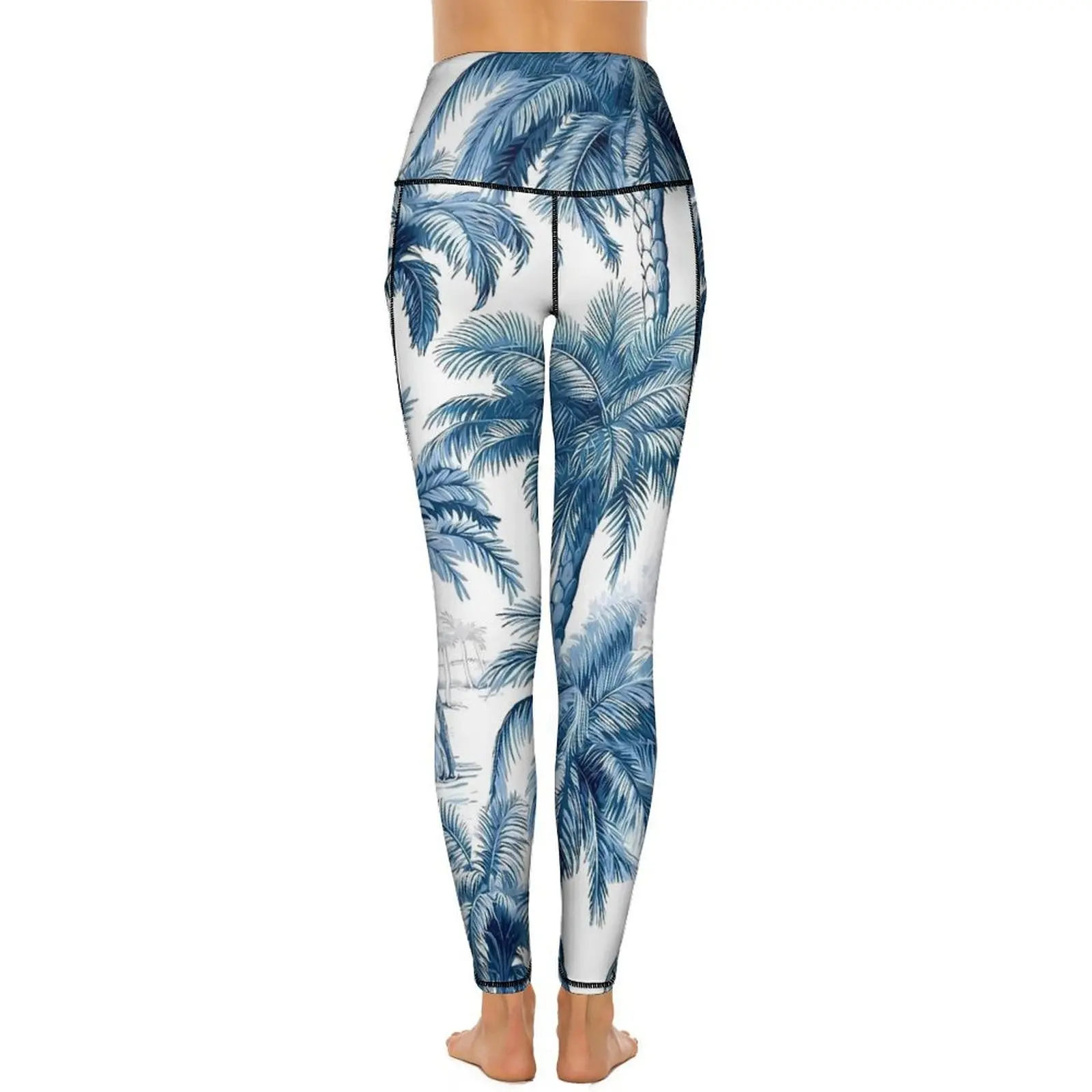 Leggings botArabes tropicaux bleus hawaïens, pantalons de yoga sexy, pantalons de fitness, pantalons de course extensibles, leggings de sport push-up, poches douces