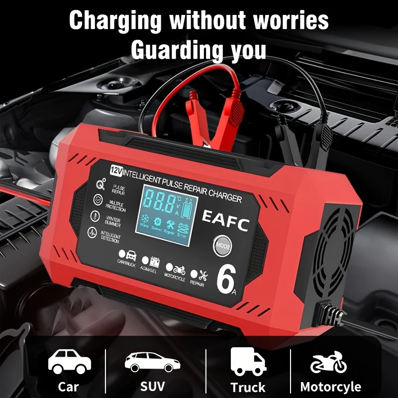 

12V 6A Battery and Dimension Protector - Microprocessor Controlled LCD Screen，Automatic Pulse Repair Charging，Car、