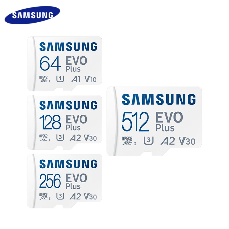 Tarjeta micro SD Samsung EVO Plus, 64GB, 128GB, 256GB, 512GB, 1TB, tarjeta TF con adaptador SD, acelera hasta 160 MB/s U3 A2 V30 para teléfono