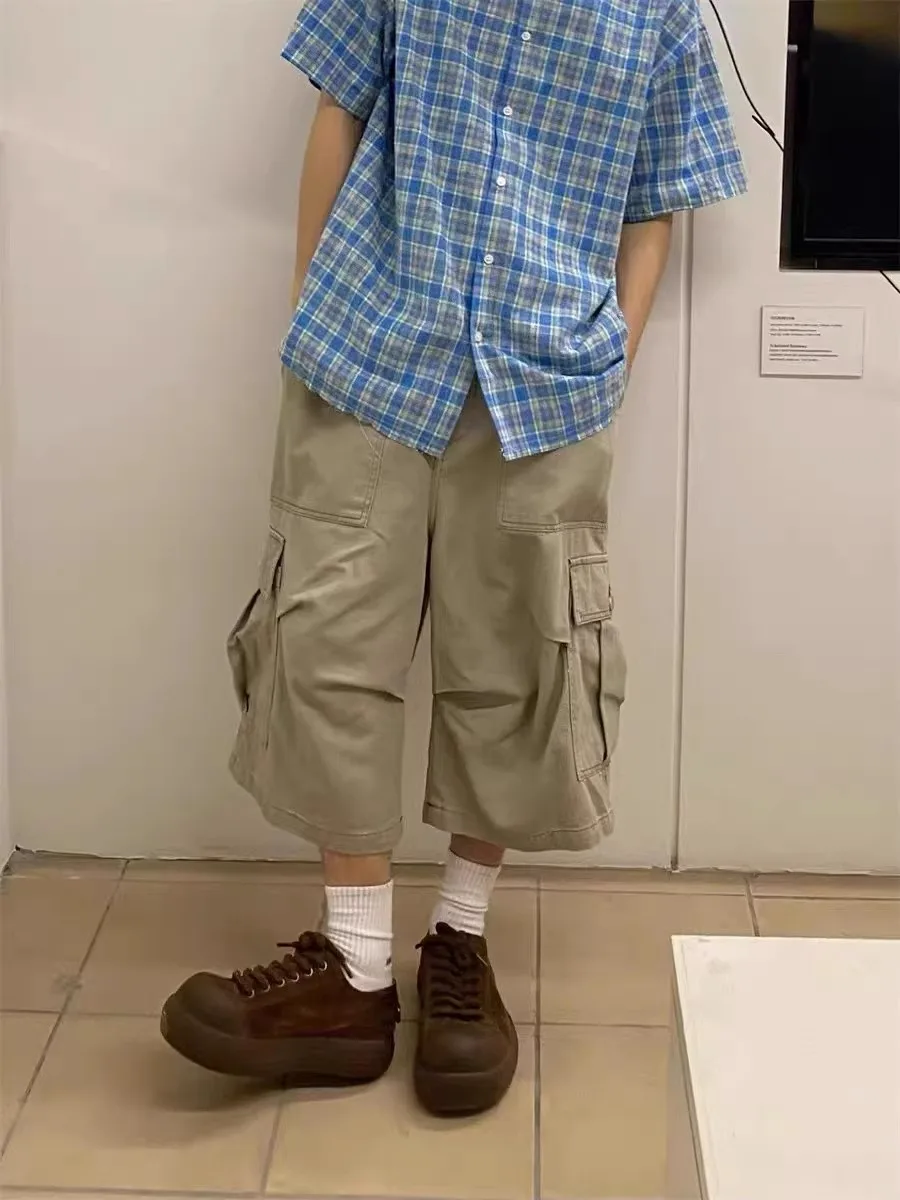 

Американские ретро-рабочие брюки с большими карманами, свободного кроя, повседневные, широкие, для мужчин и женщин, летние, в стиле Cleanfit, молодежные, стильные