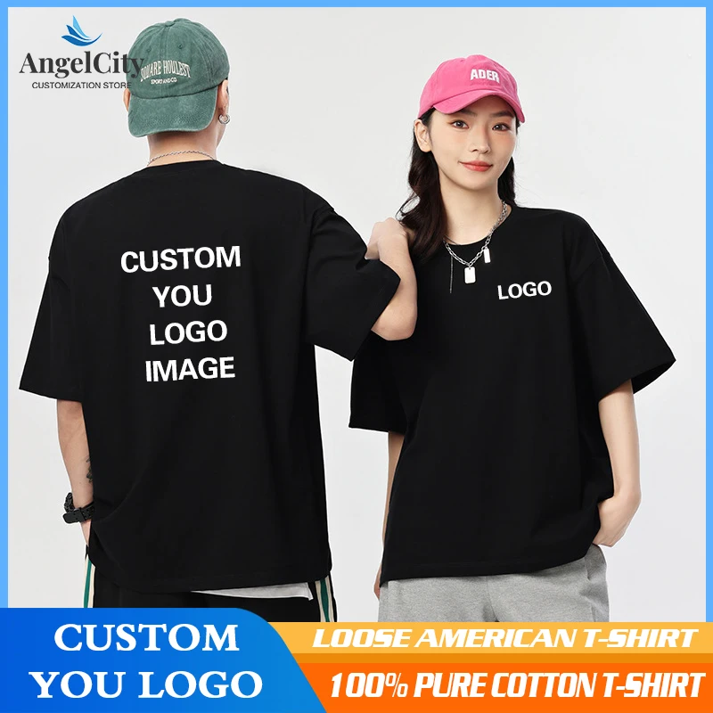 

310g Pure Cotton Men's T-shirt Custom Logo Summer Retro Loose American T-shirt Women's Printed Image