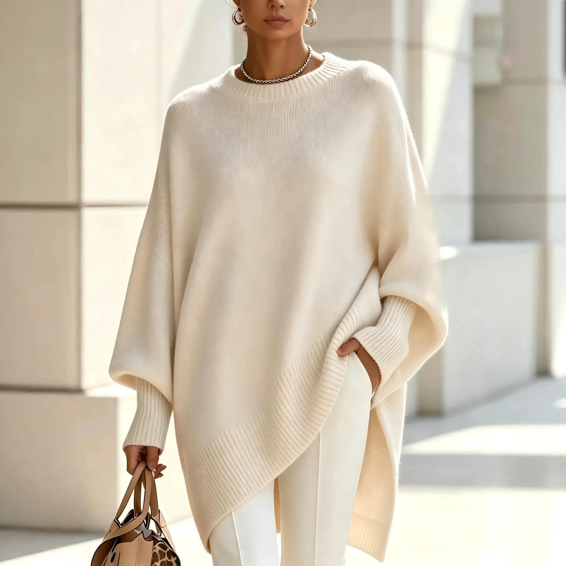 Women's Spring Autumn Round Neck Knit Loose Sweater Pullover